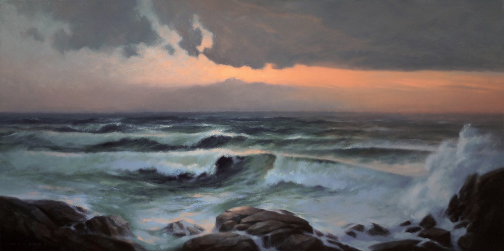 Mer d'équinoxe, huile sur châssis entoilé (100 x 50 cm).