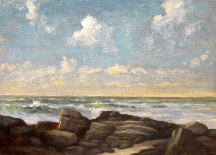 Vent sur la Côte de Lumière, huile sur châssis entoilé (46 x 33 cm).