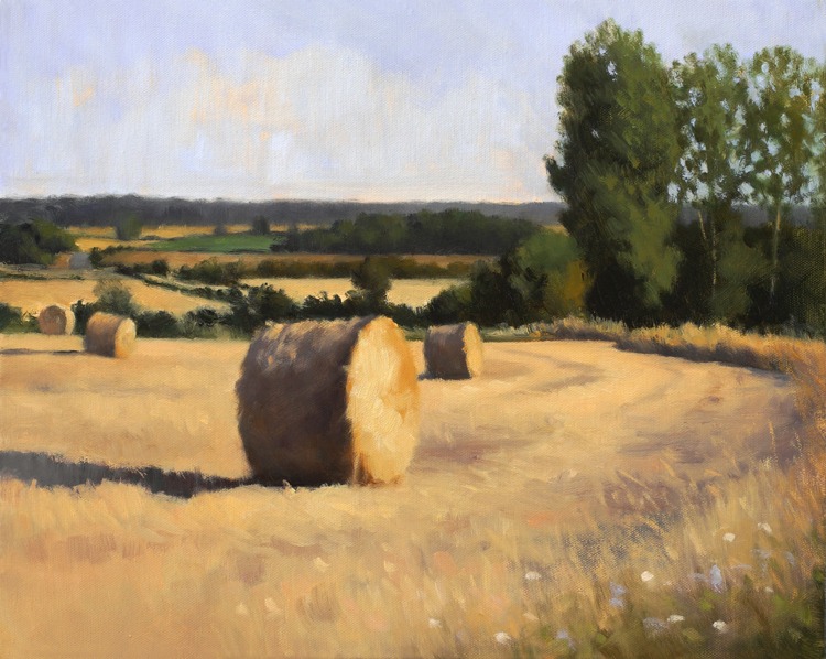  À travers la plaine dorée, huile sur châssis entoilé (41 x 33 cm).